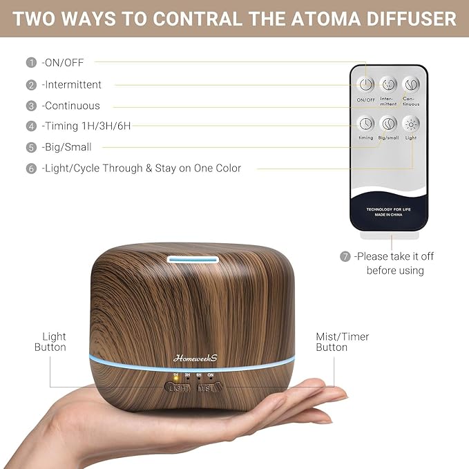 Aromatherapy Essential Oil Diffuser for Room: Air Humidifier Aroma Scent Cool Mist Diffuser Colorful Lights Wood Cute Small Large Waterless Auto Off Ultrasonic Diffusers for Home Bedroom (300ml) - Bloomnest