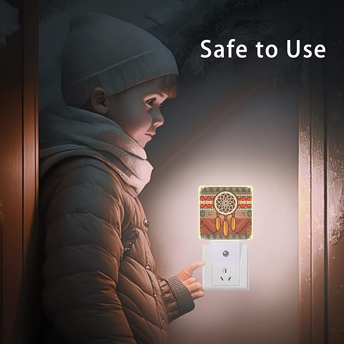 Dream Catcher Night Light,Ethnic Ornament Plug-in Night Lights with Dusk-to-Dawn Sensor for Stairway/Hallway/Bedroom 0.5W Sleep Friendly lamp for Women/Girls/Boys Gift