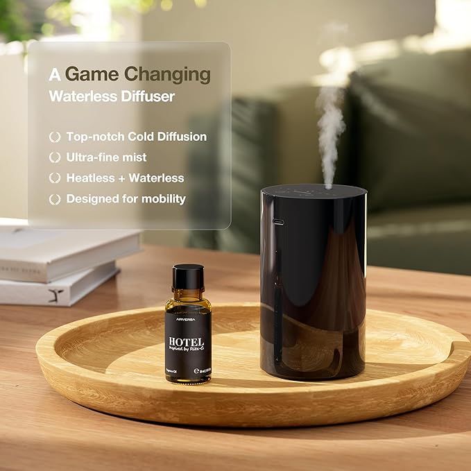 Waterless Essential Oil Diffuser, Battery Operated Aromatherapy Diffuser with 20mL Capacity, Mini Portable Scent Air Machine, 3 Countdown Timers & Mist Levels for Home Room Car Office, ANZ White - Bloomnest