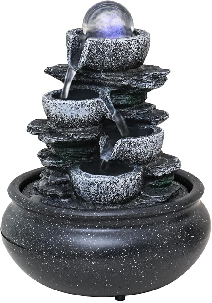 Tabletop Fountain Indoor Waterfall Meditation Fountain,Desktop Water Feature with LED Light for Home Office Bedroom Relaxation (26002)