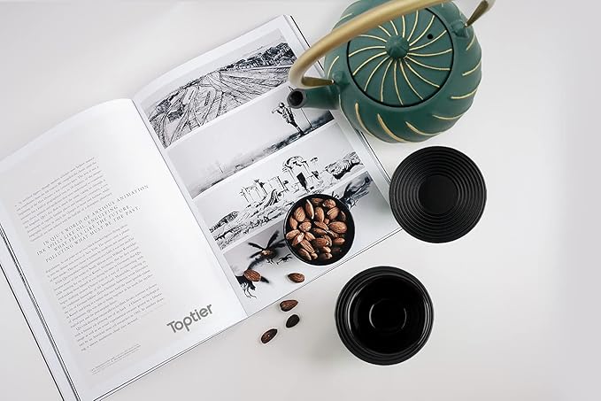 TOPTIER Japanese Cast Iron Teapot with Infuser, Stovetop Safe Teakettle, Wave Design, Enameled Interior, 30 oz (900 ml), Green - Bloomnest
