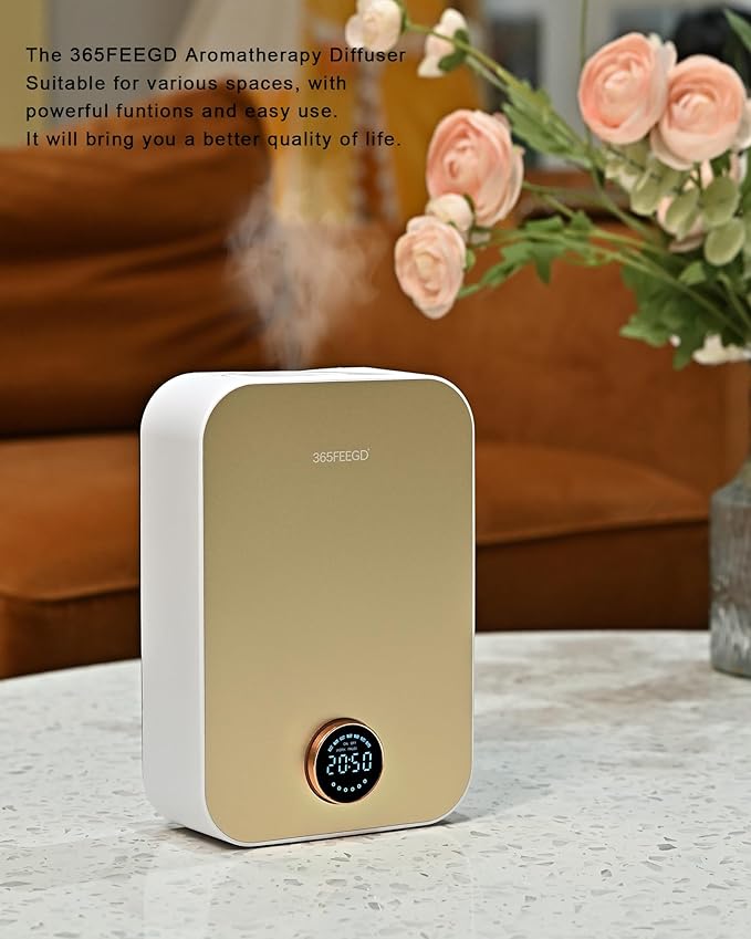 Waterless Oil Diffuser - Pure Essential Oil Diffuser with App Control - 150ml/1700 Sq.Ft. Coverage for Effective Aromatherapy in Home/Office/Hotel (White Gold-Rotary Edition) - Bloomnest