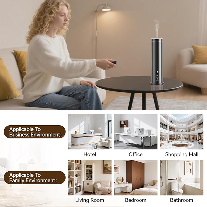 Waterless Scent Diffuser with Bluetooth - 100ml Essential Oil Diffuser Machine for Home, Office,Spa - Aromatherapy Fragrance Diffuser with 6 Essential Oils Included,Remote & App Control,Black - Bloomnest