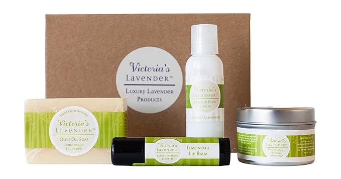 Victoria's Lavender Natural Body Products Gift Set - Handmade Soap, Hand & Body Lotion, Lip Balm, Made in the USA Body Candle Skin Care Set & Kits, Bath & Body Products for Women, Lavender Lemongrass - Bloomnest