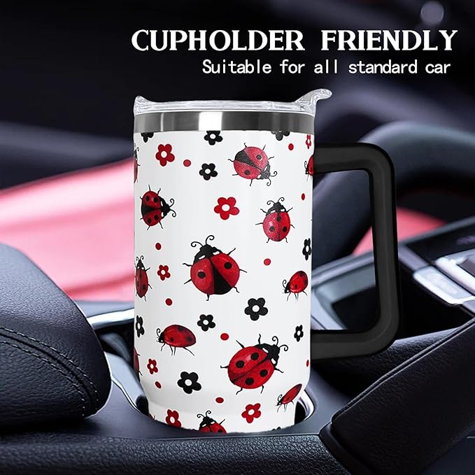 Ceovfoi 40 Oz Ladybug Tumbler With Handle - Coffee Travel Mug Cup Water Bottle, Strawberry Decor - Gifts for Women - Bloomnest