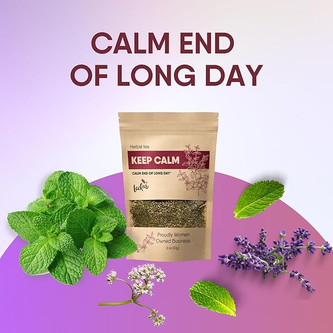 Organic Keep Calm Valerian Root, Lavender, Peppermint Herbal Tea Loose Leaf Relaxing Wellness Blend Caffeine-Free | Natural Stress Relief & Restful Sleep Aid - Bloomnest