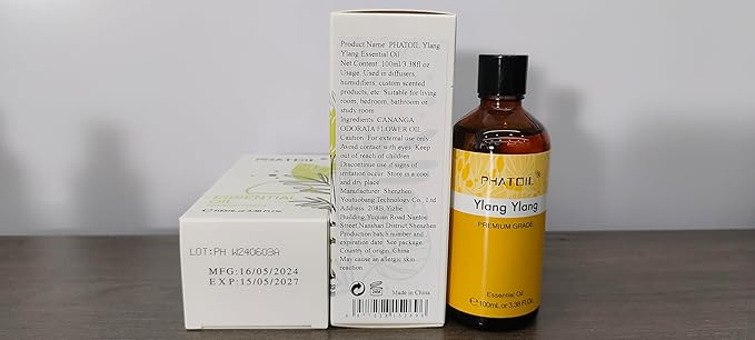 PHATOIL 100ML Ylang Ylang Essential Oil, Premium Essential Oils for Diffuser, Humidifier, 3.38fl.oz Scented Oils for Soap, Candle Making PHATOIL