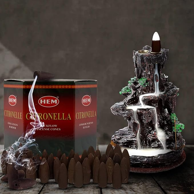 Citronella Backflow Incense Cones for Waterfall Aromatic Smoke Fountain Haze Falls - Bloomnest