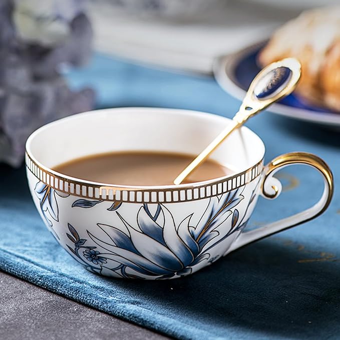 ACMLIFE Tea for One Teapot and Cup Set, Vintage Floral Porcelain Tea Set for One, Bone China Teapot Set, Tea Pot Set Gift for Women (Blue) - Bloomnest