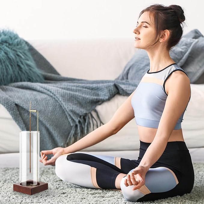 2pcs Incense Holder,Wooden Incense Holder for Sticks with 20 Incense Sticks, Anti-ash Incense Burner with Glass Ash Catcher for Meditation Yoga Spa Gift - Bloomnest