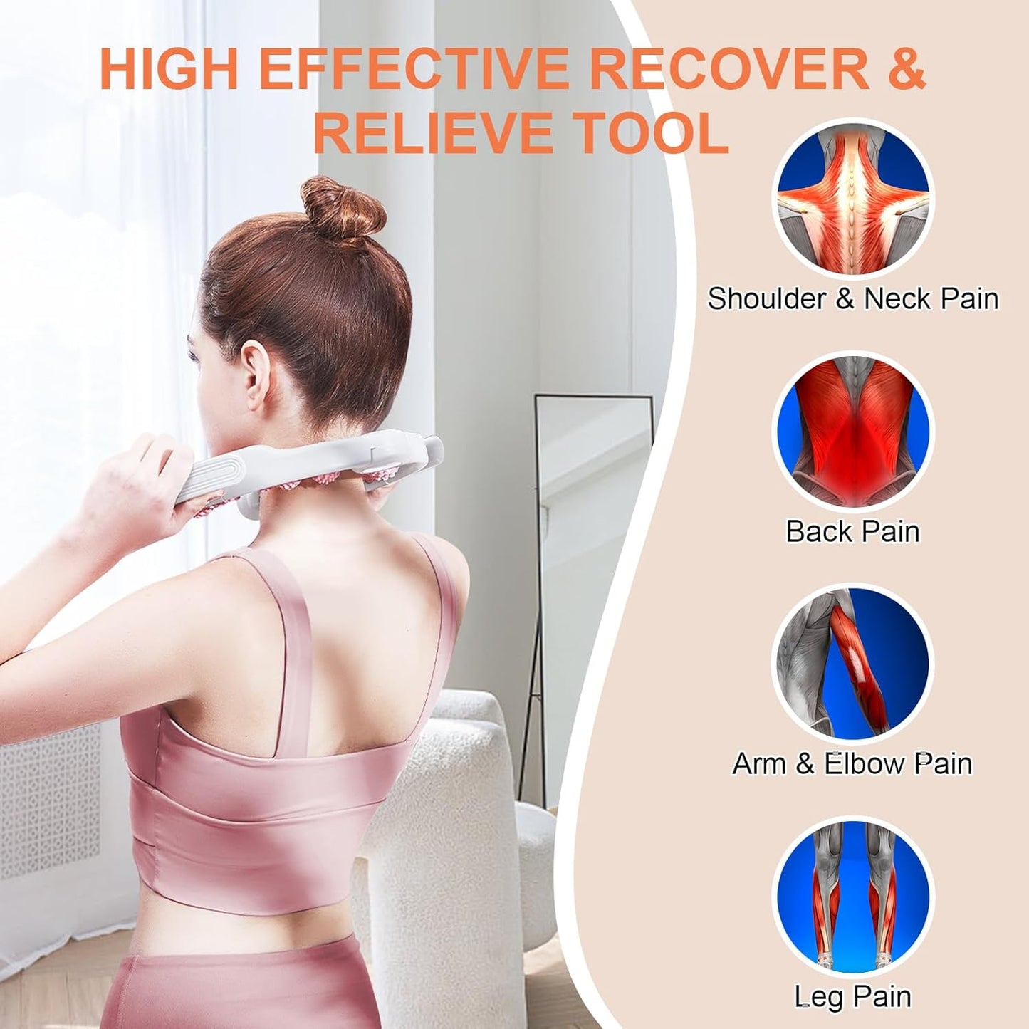 KESHWELL Muscle Massage Roller, Foam Roller for Deep Tissue Massage and Fitness Exercise.Golfer Tennis Elbow Relief Roller for Men&Women, Massage Roller Tool for Neck,Back,Leg, Arm,Thigh. White