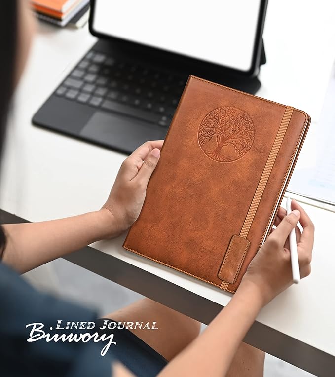 Lined Journal Notebook for Women Men,256 Pages A5 Hardcover Leather Journals for Writing,Travel,Business,Work & School,College Ruled Notebooks for Note Taking,Diary Notepad 5.7"×8.3"(Brown) - Bloomnest