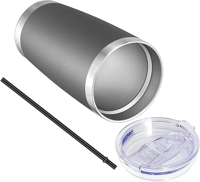 VEGOND 20oz Tumbler with Lid and Straw Stainless Steel Tumbler Cup Vacuum Insulated Double Wall Travel Coffee Mug Powder Coated Coffee Cup(Grey 1 Pack) - Bloomnest