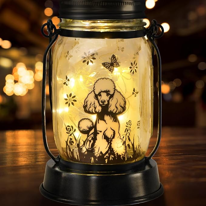 kyoryuger Poodle Gifts for Women/Men, Poodle Solar Lanterns Dog Mom Birthday, Dog Lovers Lantern, Pet Loss Pet Memorial Lights, Solar Garden Decoration Outside for Yard, Patio,Backyard,Porch - Bloomnest