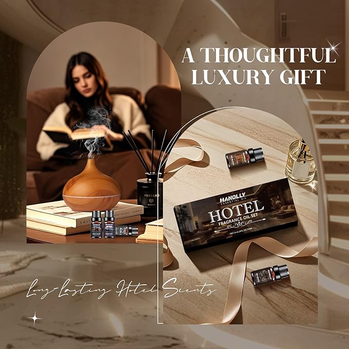 Hotel Diffuser Oils Gift Set - 6x10ML Luxury Hotel Scent Essential Oils Set for Diffuser, Candle Making - My Route, Serene Coast, Night Velvet, 24K Bloom, Dream State, After Warmth Fragrance Oil - Bloomnest