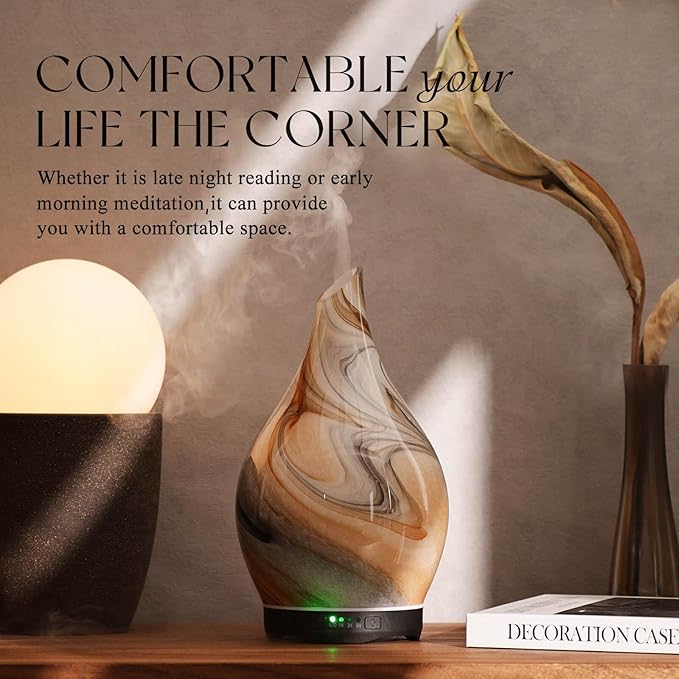 Porseme 280ml Essential Oil Diffuser Glass Color Changing Aroma Air Diffusers Aromatherapy Ultrasonic Cool Mist Humidifier 7 Running Hours Waterless Auto-Off for Sleeping, Yoga, Spa (Jupiter) - Bloomnest