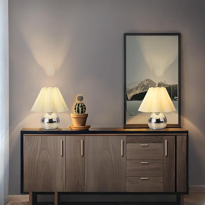 Disco Small Table Lamp for Bedroom, Funky Lamp Ball Lamps for Kitchen, Mini Table Lamps for Small Spaces with Scalloped Shade for Nightstand Desk Lamp - Bloomnest