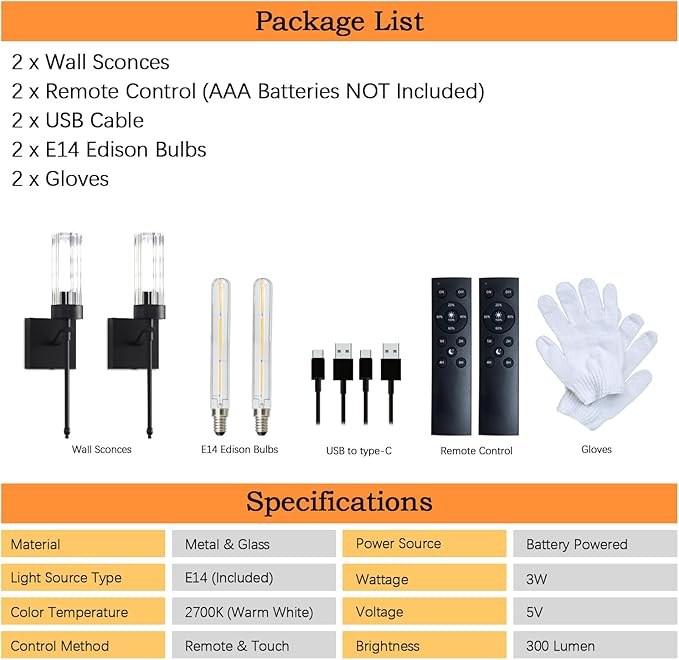 Battery Operated Wall Sconce Set of Two with Remote, Black Rechargeable Wireless Wall Lights, Sconces Wall Decor Set of 2 Dimmable 2700K Battery Powered Sconce for Bathroom Living Room Hallway - Bloomnest