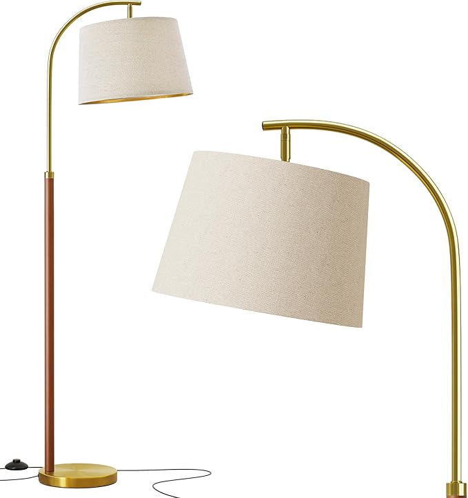 62.5" Gold Floor Lamp for Living Room Dimmable Standing Lamp with Remote & Foot Switch, 3 Color Temperatures Arc Tall Lamp Wood Mid Century Modern Floor Lamps for Bedroom Office, 9W Bulb Included - Bloomnest