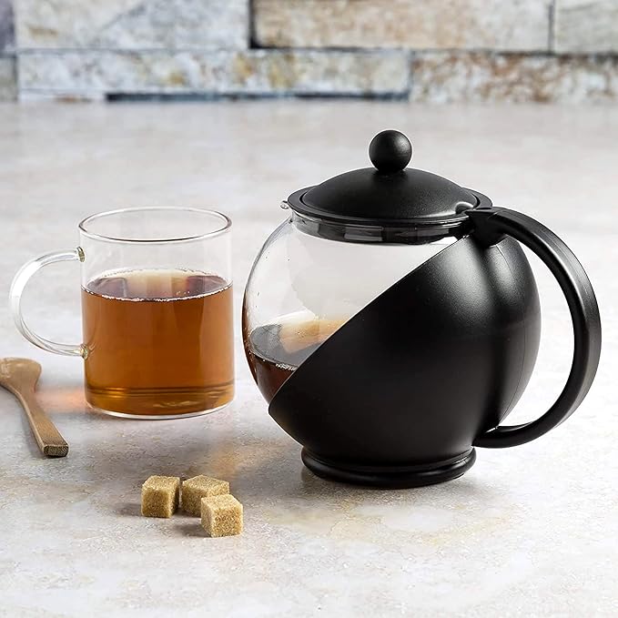 Primula Half Moon Teapot with Removable Infuser, Glass Tea Maker with Reusable Fine Mesh Stainless Steel Filter, Dishwasher Safe, 40-Ounce, Black - Bloomnest