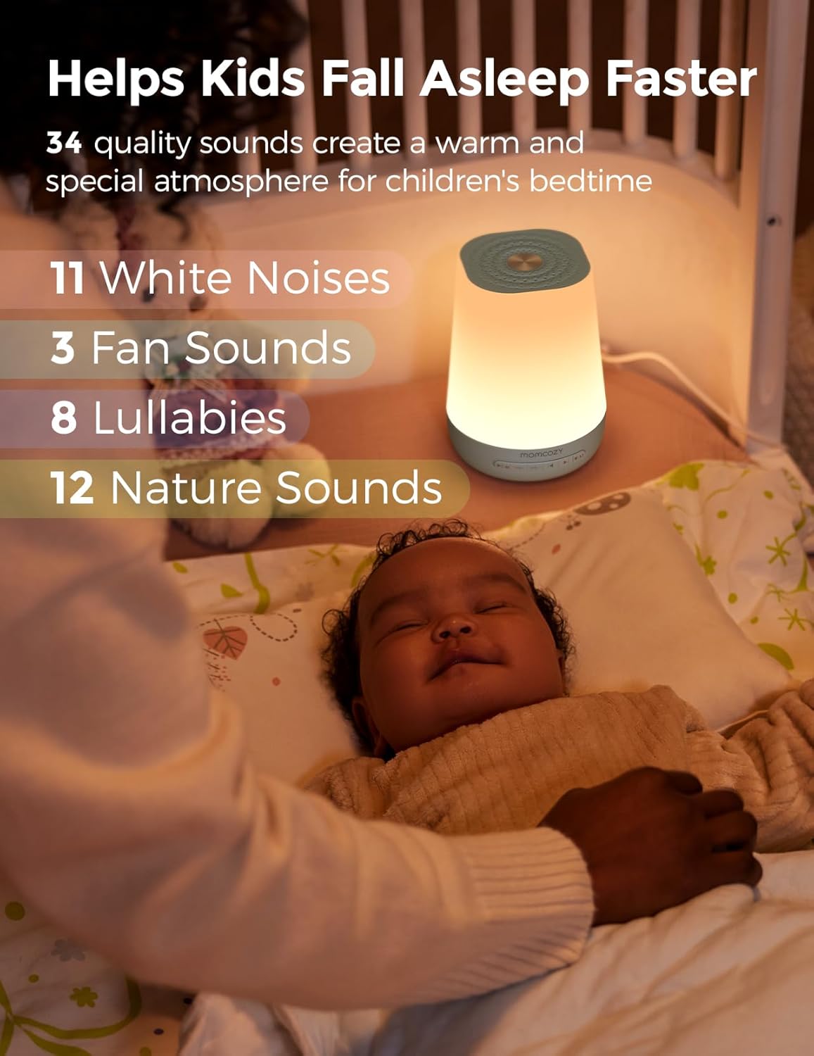 Baby Sound Machine, Momcozy White Noise Machine for Baby Sleeping with Night Light, Toddler Sleep Trainer with 34 Soothing Sounds, Timer, App Remote Control, Personal Sleep Routine(Green)