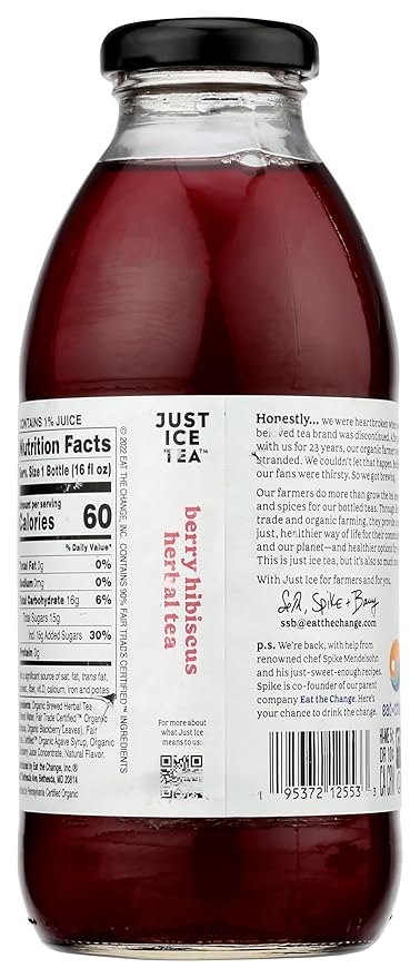 Eat The Change Just Ice Tea Organic Berry Hibiscus Herbal Tea, Caffeine Free, 16 Fluid Ounces (Pack Of 12) - Bloomnest