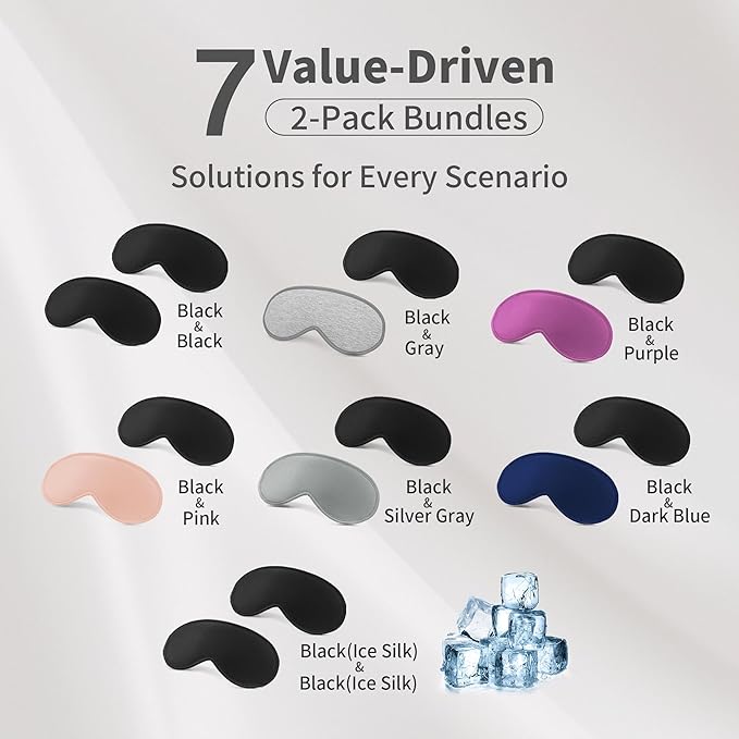 3D Sleep Mask for Men Women 2 Pack, Blackout Eye Mask for Sleeping Eye Mask for Side Sleeper, Memory Foam Adjustable&Washable, Airplane Travel Essentials Couples Yoga Meditation Black & Silver-Gray - Bloomnest