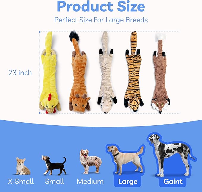 SHARLOVY Dog Squeaky Toys 5 Pack, Bubble Plush Puppy Teething Pet Toys, Crinkle No Stuffing Animals Dog Toy, Doggies Chew for Large Small Medium Breeds - Bloomnest