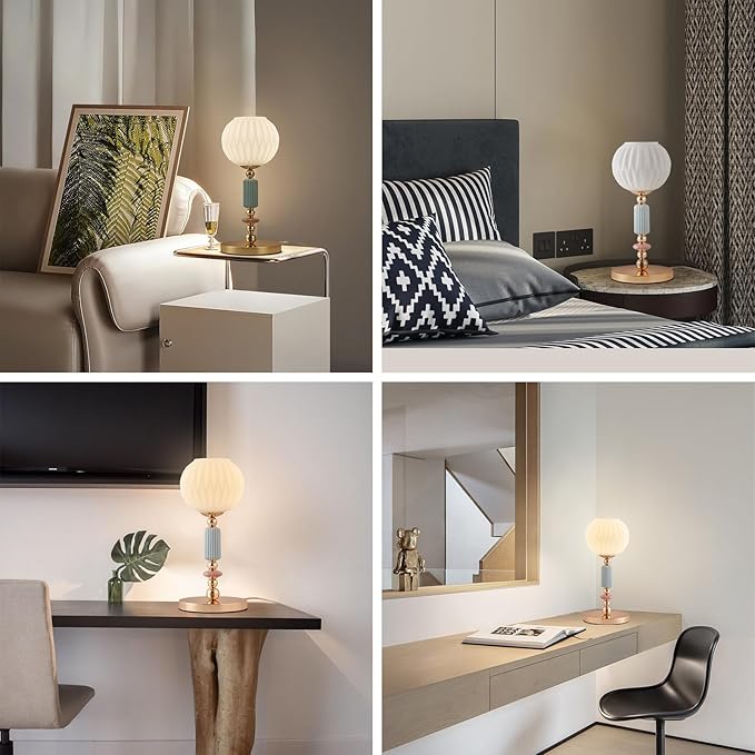 Modern Milk White Glass Table Lamp Bedside Nightstand Lamp Metal Desk Light with Plug Cord Switch for Bedroom Living Room Dining Room - Bloomnest