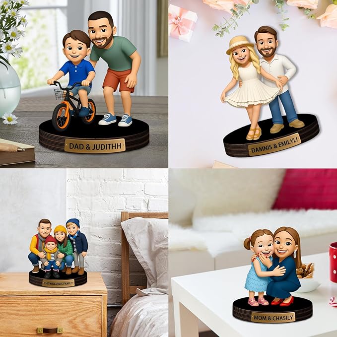 Custom Photo Cartoon Style Desk Decor Photo Frame Sign Plaque, Personalzied Cartoon Portrait Picture Frame for Couple Wedding Family Anniversary Birthday Gifts - Bloomnest
