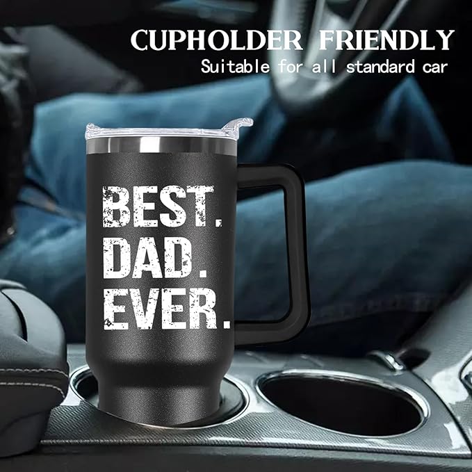 Ceovfoi 40 oz Dad American Flag Tumbler with Handle Lid and Straw,Black Dad Stainless Steel Cups Mug water Botter,Fathers Day Gift For Dad from Gaughter - Bloomnest