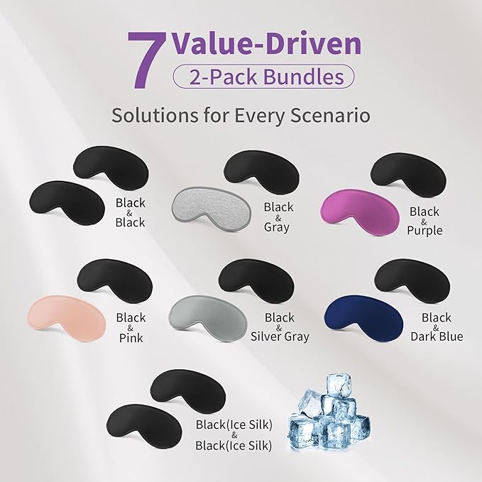 3D Sleep Mask for Men Women 2 Pack, Blackout Eye Mask for Sleeping Eye Mask for Side Sleeper, Memory Foam Adjustable&Washable, Airplane Travel Essentials Couples Yoga Meditation Office Black & Purple - Bloomnest