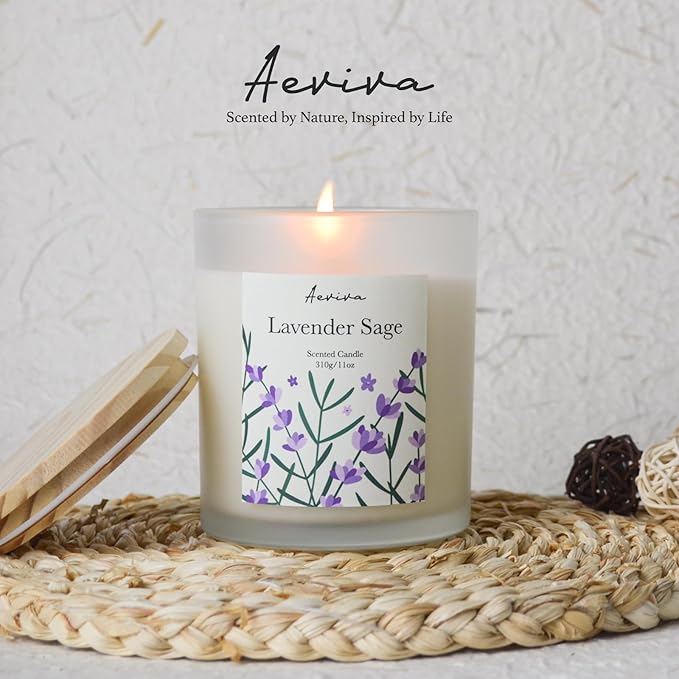 Lavender Sage Scented Candle, 11oz 60 Hour Burn, Natural Soy Wax with Thick Cotton Wick, Highly Scented Aromatherapy Candle for Stress Relief & Meditation, Gifts for Women & Men - Bloomnest