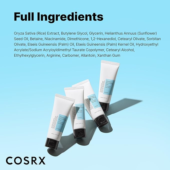 COSRX Ultimate Nourishing Rice Overnight Spa Mask, 60ml / 2.02 fl.oz | Rice Extract 68% and Niacinamide 2%, Korean Skin Care, Animal Testing Free - Bloomnest