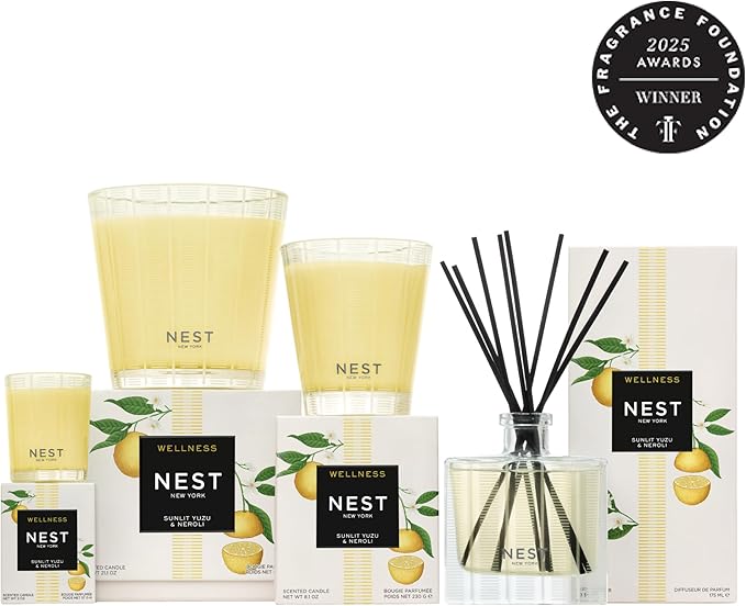 NEST New York Reed Diffuser, Sunlit Yuzu & Neroli - 5.9 fl oz - Fragrance for Up to 90 Days - Reusable, Refillable Glass Holder - Includes 8 All-Natural Reed Sticks - Flame Free - Bloomnest