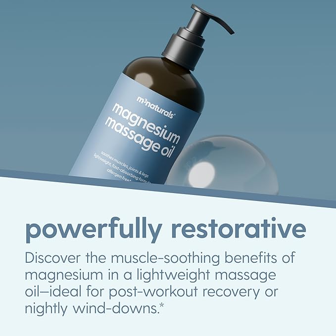 Magnesium Massage Oil for Sore Muscles, Feet, Joints and Leg Cramps, Helps with Sleeping and Post-Workout Recovery, for Sensitive Skin, 8 fl oz by M3 Naturals - Bloomnest