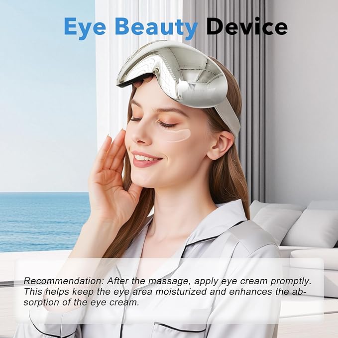 Eye Massager with Heat and Cooling for Migraines – 14 Massage Nodes for Eye Strain Relief, Rechargeable Bluetooth Music, Improve Sleep,Eye Strain Relief, Birthday Gifts for Women and Men(sliver) Bloomnest