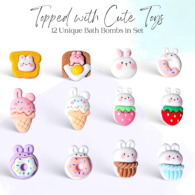 EvolutionUSA 12pc Bloom Bath Bombs with Toys, Adorable Girl Bath Bomb Set, Bubbly Kids Bathbombs, Fizzy Bath Ball, Kids Bath Bombs for Girls, Childrens Bath Bomb Set Birthday, Christmas, Easter - Bloomnest