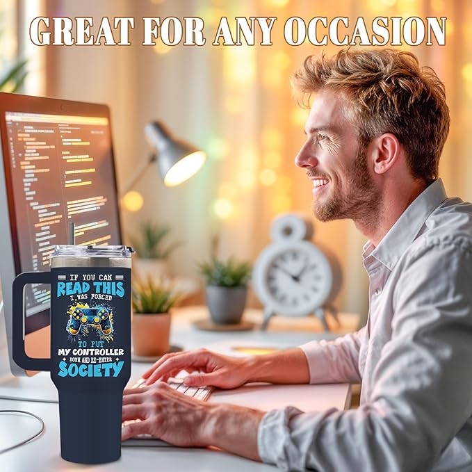 DUUV Gamer Gifts for Men, Gaming Gifts for Boys Kids Teen Son Adults Dad Husband, Christmas Thanksgiving Birthday Gift for Gamers, 40 Oz Gaming Tumbler with Handle and Straws, 1PCS - Bloomnest