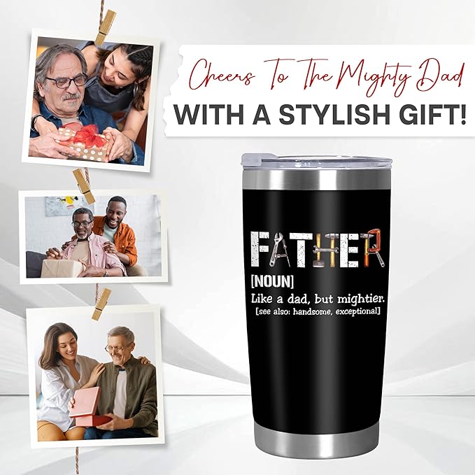 TEEZWONDER Christmas Birthday Gifts for Dad from Daughter Son - Stainless Steel Insulated Coffee Tumbler with Lid 20 oz - Funny Gifts from Kids, Mens Birthday Gift Ideas - Bloomnest