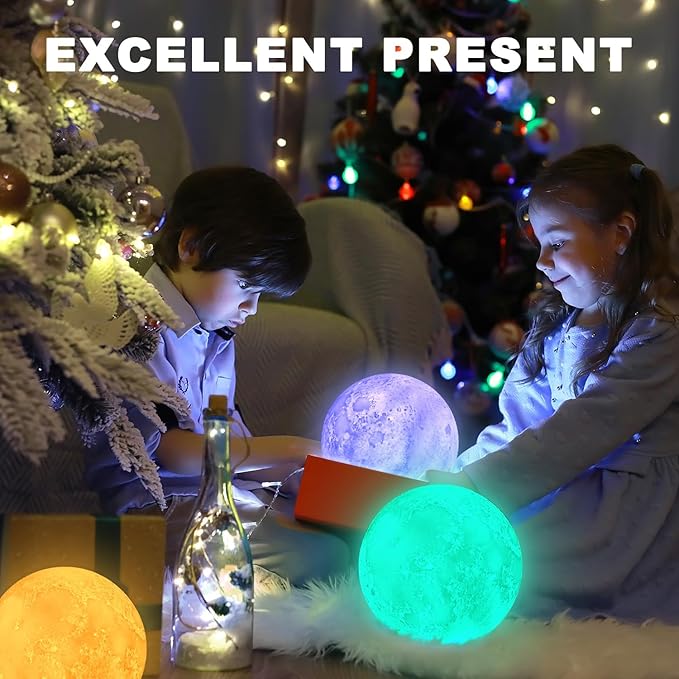 Moon Lamp, 6 Inch Sliding Control Moon Light, Kids Night Light, 16 Colors Moon Night Light with Unique Stand, Timing, USB Rechargeable, Room Decor, Christmas Birthday Gifts for Kid Women Friends Lover - Bloomnest