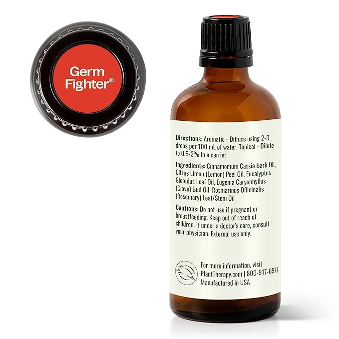 Plant Therapy Germ Fighter Essential Oil Blend 100% Pure, Undiluted, Natural Aromatherapy, Therapeutic Grade 100 mL (3.3 oz) - Bloomnest