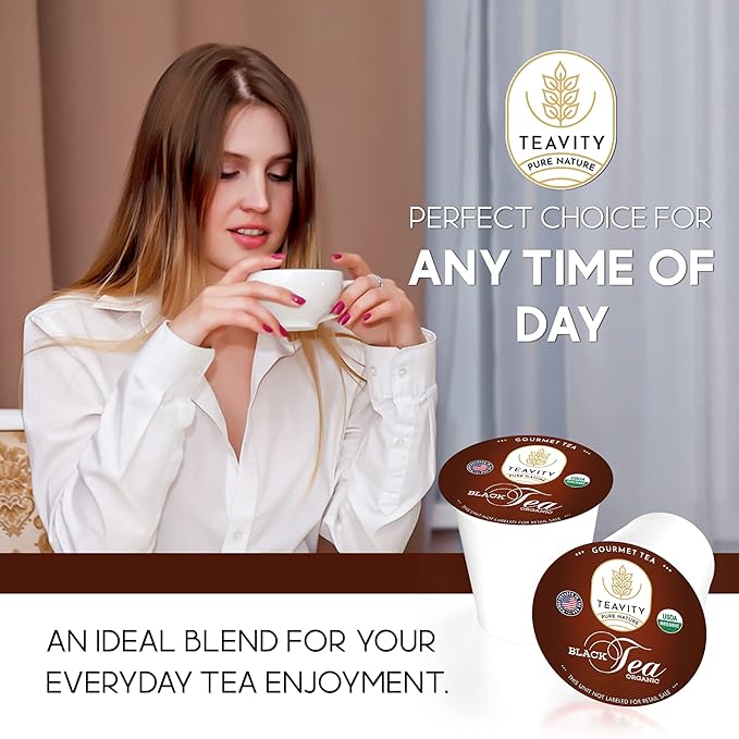 Teavity Organic Black Tea Pods for Keurig - Premium Unsweetened, Naturally Caffeinated Tea for KCup - Hot or Iced (36 Pods) - Bloomnest