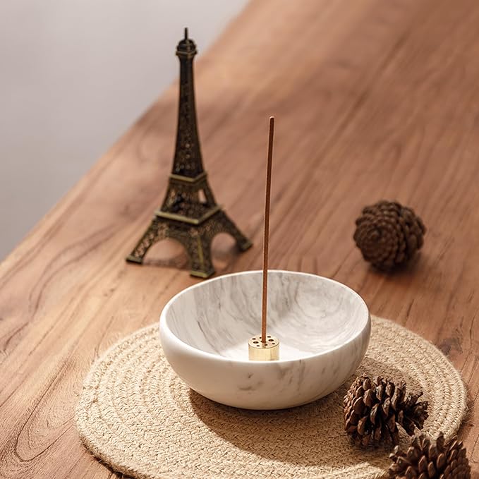 WORHE Marble Incense Holder, Natural Stone Incense Holder for Sticks with 9 Incense Holes, Handmade Incense Stick Burner Reflux Burner Ideal for Meditation Yoga Spa Room Decor White (WH086) - Bloomnest