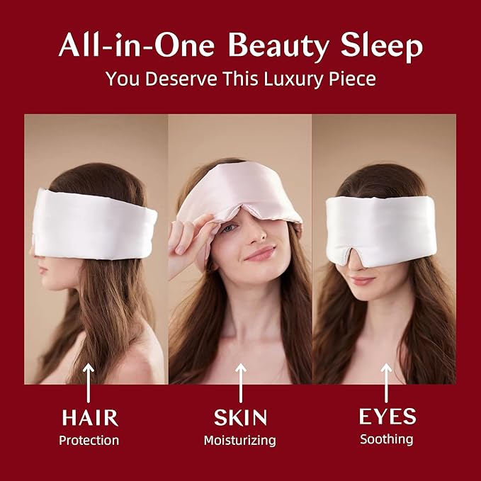Silk Sleep Mask for Women and Men, Side Sleeper, 22 Momme Pure Mulberry Silk Total Blackout 100% Mulberry Eye Mask with Adjustable Headband Full Size, Eye Masks for Sleeping and Travel - Bloomnest