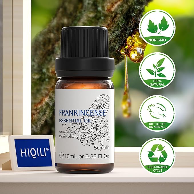 HIQILI 0.33 Fl Oz Frankincense Essential Oil, Relaxing, Skin Care, Camp Atmosphere Creation, Can be Added to Body Lotions, Creams, Aromatherapy Use - 10ml - Bloomnest