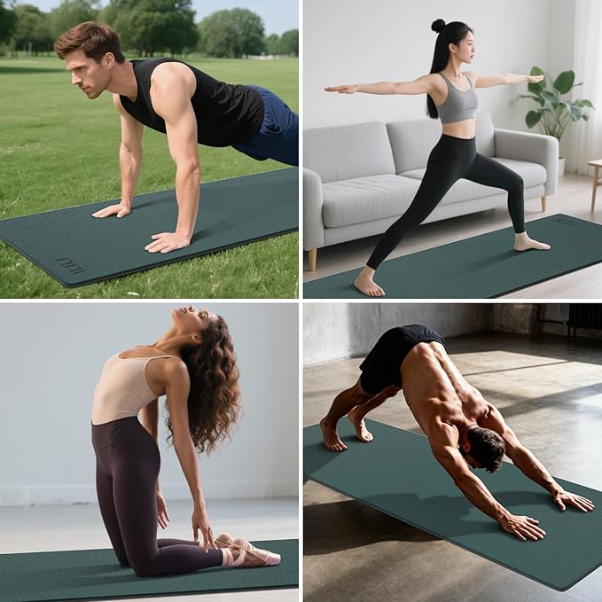 ILILI Yoga Mat 10mm Extra Thick and 193cm Extra Long, 76x28×0.4 Inch, Double Color Non-Slip TPE Material, Easy Carrying with Strap, Ideal for Yoga, Pilates, Floor Exercise, Home and Outdoor Use, Eco Friendly - Bloomnest