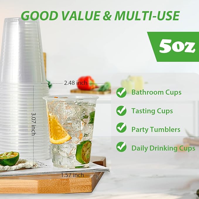 Lilymicky 1000 PACK 5 oz Clear Plastic Cups, Small Disposable Drinking Cups, 5 Ounce Clear Beverage Tumbler for Tasting, Drinking, and Party - Bloomnest