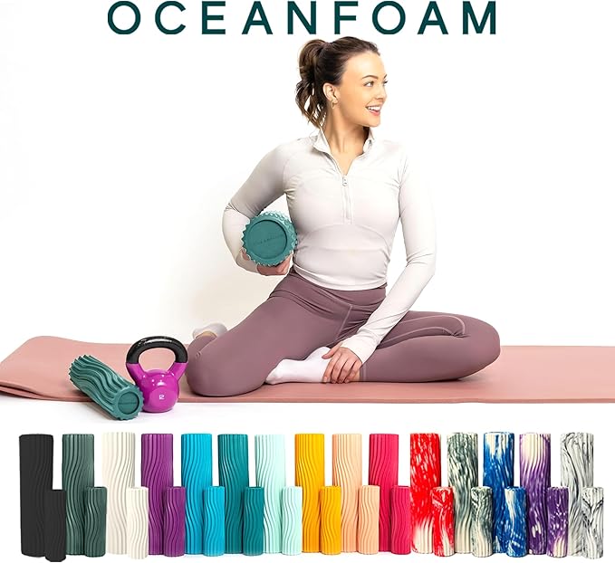 Oceanfoam Tidal Roller - Jade - Muscle Massage Foam Roller for Back Pain & Stretching - Firm and Ergonomic Wide Wave Textured - Yoga, Athletics, & Wellness - Full Size, 20" x 5" - Bloomnest
