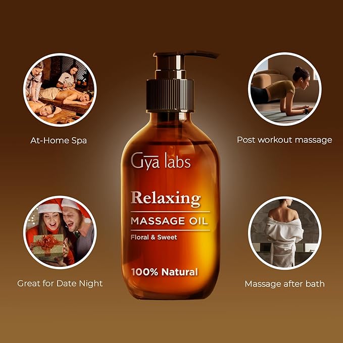 Gya Labs Relaxing Massage Oil - 6.76 Fl Oz - Non-Greasy Formula for Sore Muscles, Deep Relaxation & All Skin Types - Suitable for Men & Women - Bloomnest